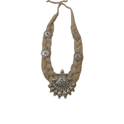 Oxidized German silver pendant with jute braided rope necklace Oxidized German silver pendant with jute braided rope necklace