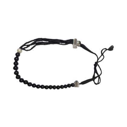 Black Onyx Beaded Bracelet with Silver Accents Black Onyx Beaded Bracelet with Silver Accents