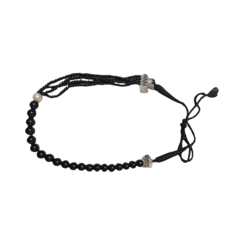 Black Onyx Beaded Bracelet with Silver Accents