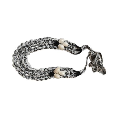 White and Black Bone and Wood Beaded Necklace with Shell Accents
