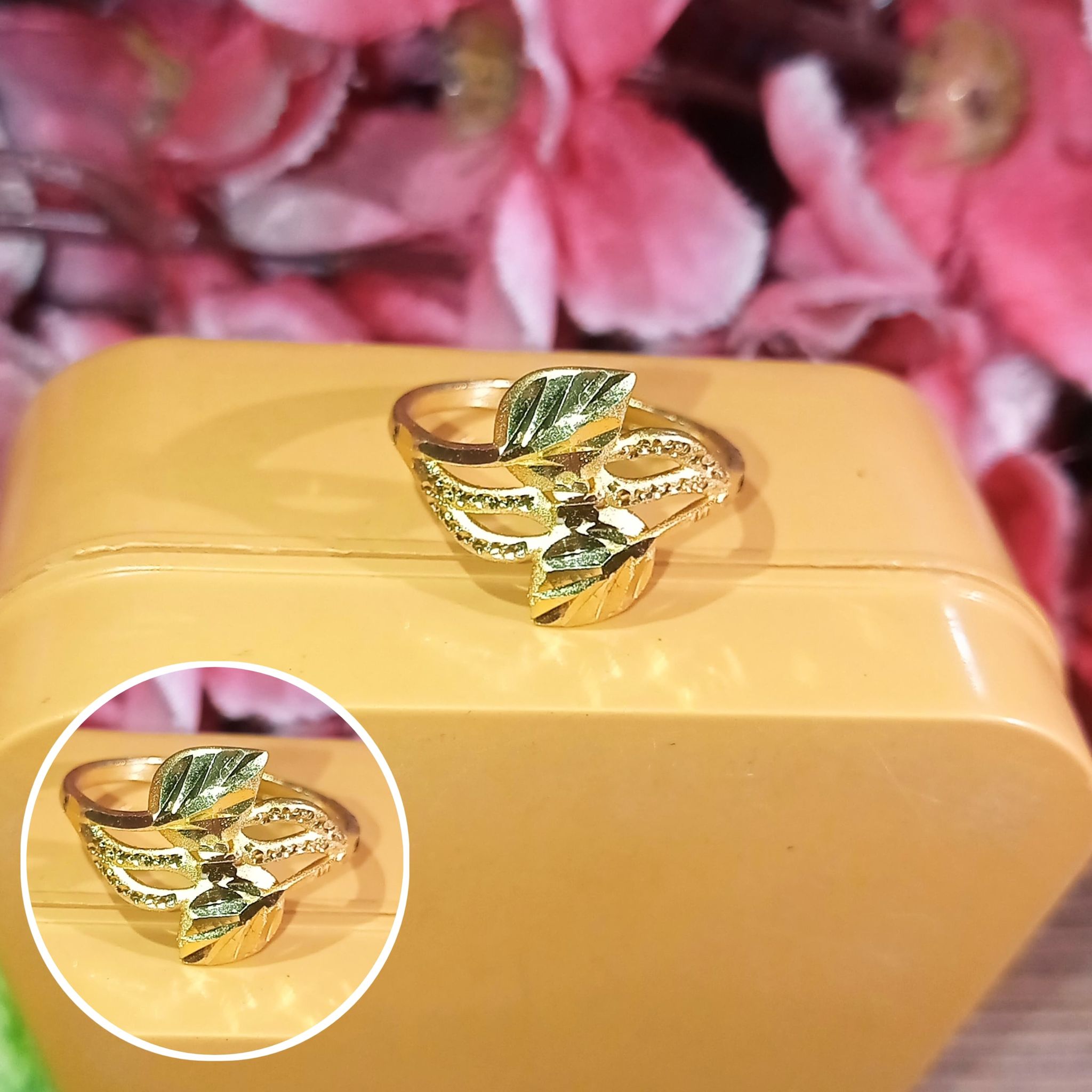 Gold Plated Designer Ring for Women with Unique Leaf Pattern – Adjustable & Stylish