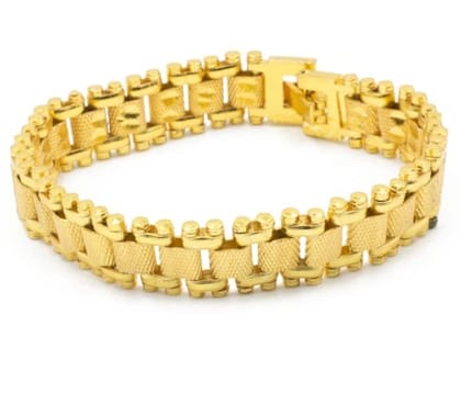 Three Shades Gold Brass American Diamond Gold Plated Bracelet for Men Three Shades Gold Brass American Diamond Gold Plated Bracelet for Men