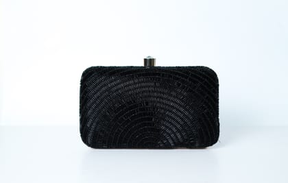  Black Beaded Evening Clutch with Rhinestone Clasp