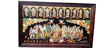 Lord Vishnu with family and devotee's wooden painting