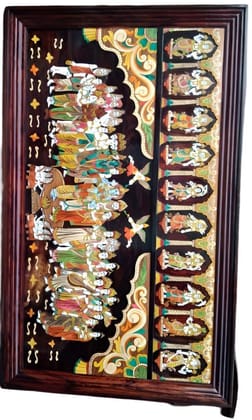  Wooden Wall Hanging Plaque with intricate carvings of Hindu Gods and Goddesses.