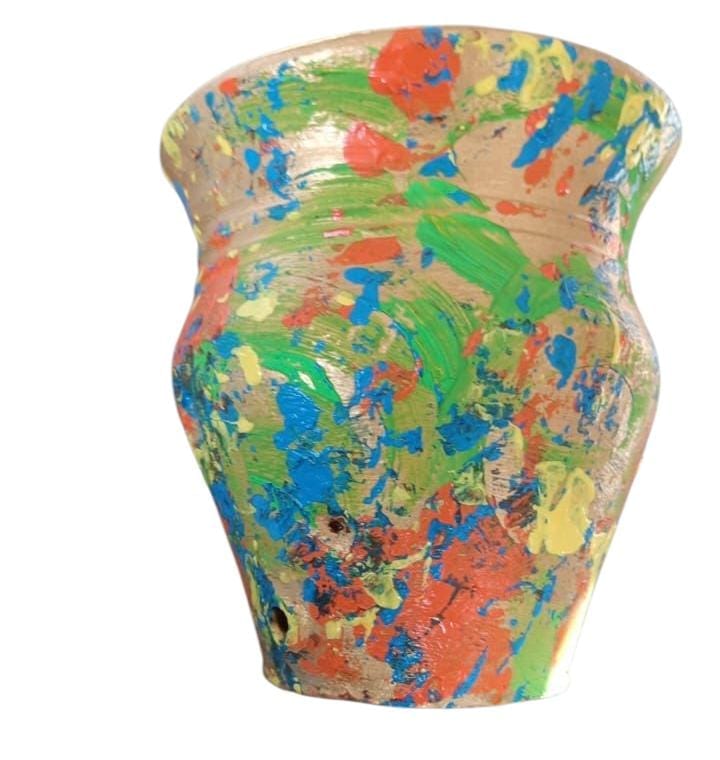 Colorful Hand Painted Clay Flower Pot for Home and Office Decor