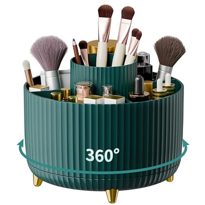 360° Rotating Makeup Brush Holder Cosmetics Organizer, Makeup Organizers Countertop (Green)