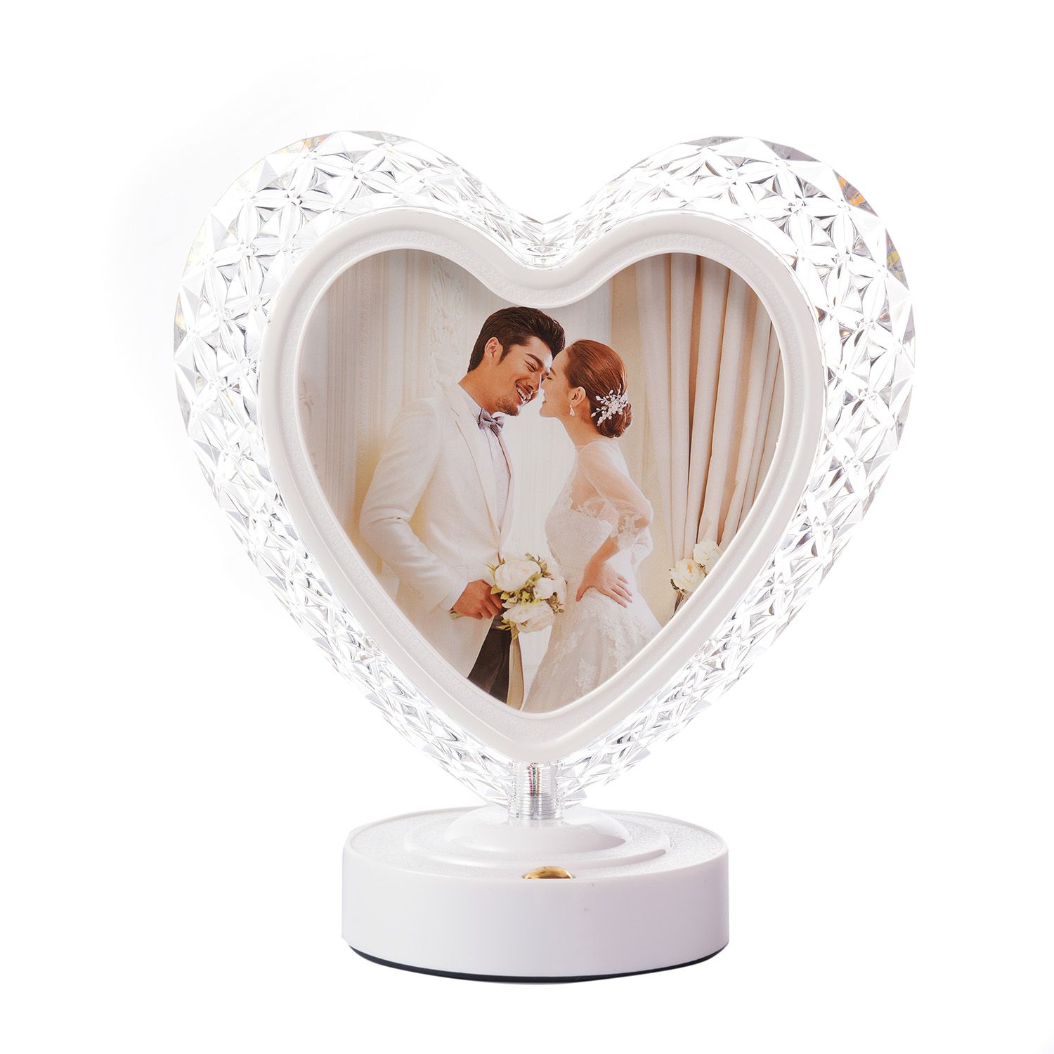 Crystal LED Heart Photo Frame Lamp – Customizable Touch Panel, 3 Color Modes, USB/Battery Powered