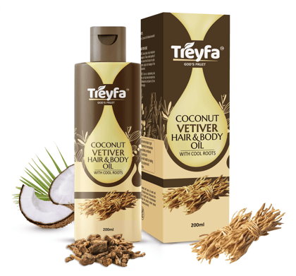 Treyfa Virgin coconut Vetiver Hair, body & face oil for Haircare, skincare, skin lightening, stretch mark removal, body toning & stress relief(200 ml)