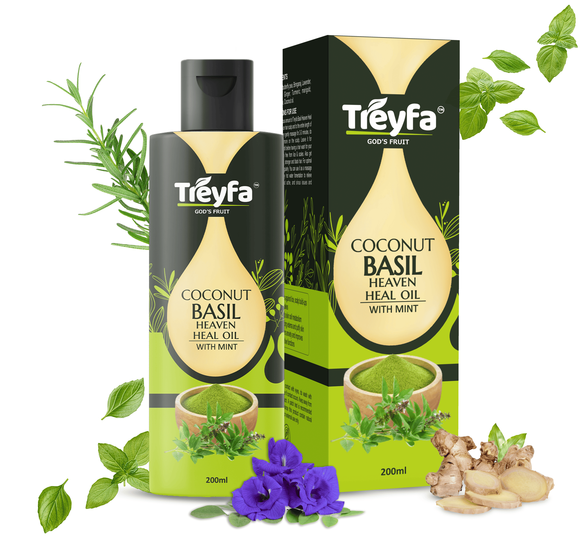Treyfa Coconut Basil heaven heal oil for ultimate skin, hair and body care(200ml)