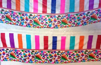 Hand Embroidered Kashmiri Stole with Floral Border Hand Embroidered Kashmiri Stole with Floral Border