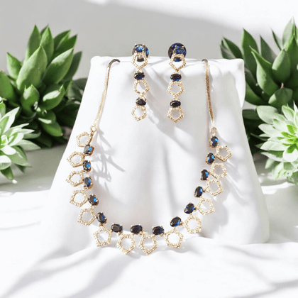 Gold and Blue Diamond Cut Charming Necklace Set for girls