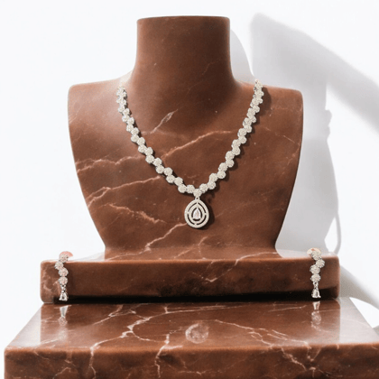 ELLNORA'S Stunning Silver Cubic Zirconia Bridal Necklace and Earrings Set for Women