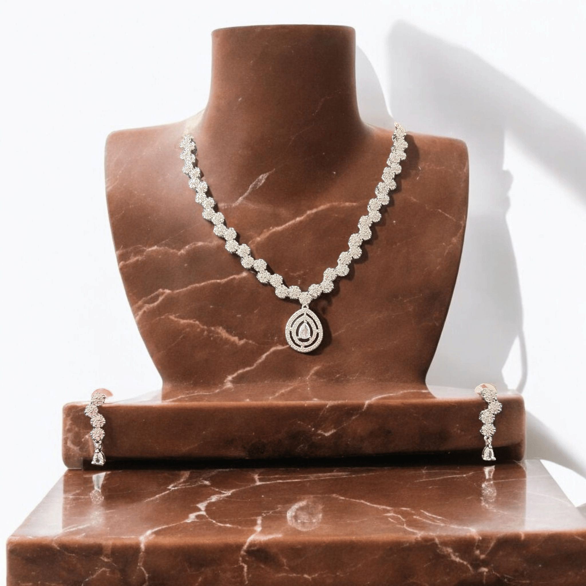 ELLNORA'S Stunning Silver Cubic Zirconia Bridal Necklace and Earrings Set for Women