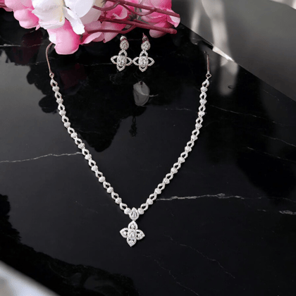 ELLNORA'S Stunning Cubic Zirconia Tennis Necklace and Stud Earrings Set in White Gold Plated 925 Sterling Silver