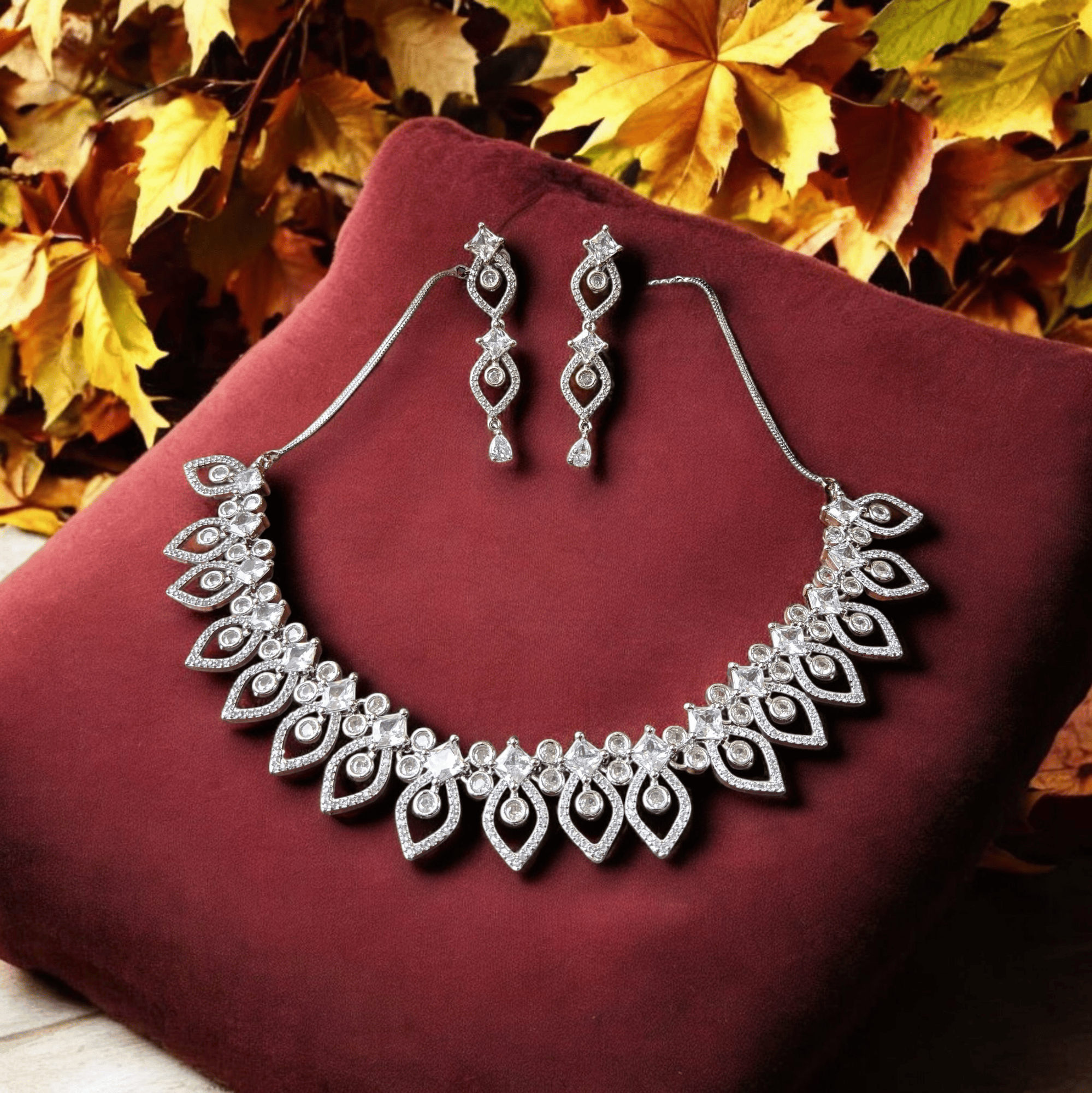 ELLNORA'S Stunning American Diamond Necklace Set with Earrings for Women