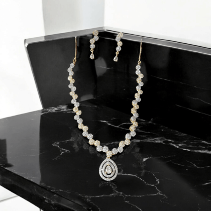 ELLNORA Gold Plated Kundan and American Diamond Necklace Set with Earrings for Women