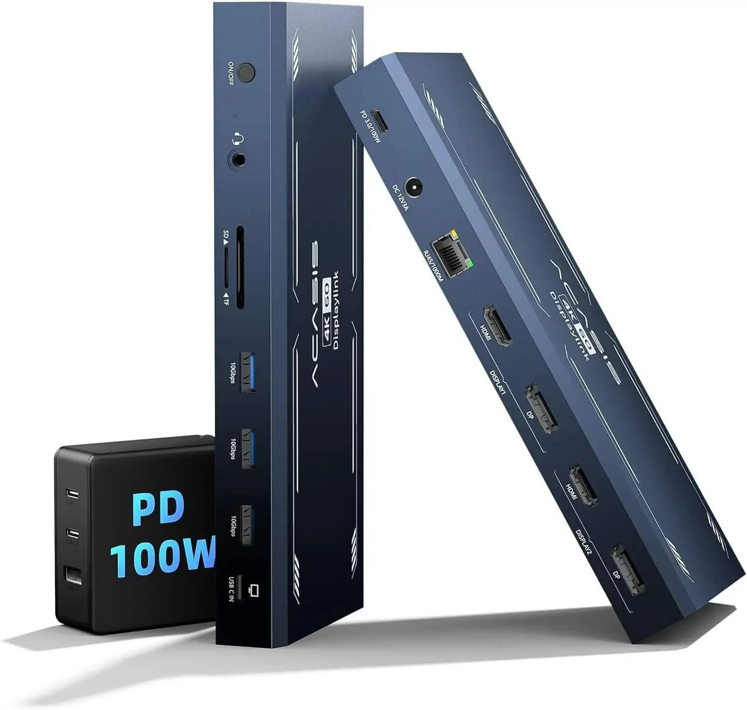 ACASIS Displaylink Docking Station Dual Monitor for MacBook M1/M2/M3/Windows,2*DisplayPort, 2*HDMI, 100W PD Charge, SD/TF, Ethernet,Audio, 3*USB 3.1