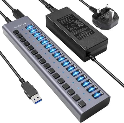 ACASIS USB 3.0 Hub Super Speed Splitter,16 Ports USB Data Hub with Power Adapter, Individual On/Off Switches and Lights for Laptop, PC,Desktop