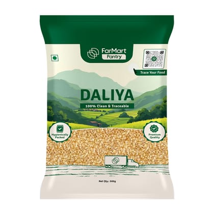 FarMart Pantry Dalia (500 g) | Wholesome Broken Wheat | High-Fiber & Protein-Rich | Ideal for Khichdi, Porridge & Healthy Meals FarMart Pantry Dalia (500 g) | Wholesome Broken Wheat | High-Fiber & Protein-Rich | Ideal for Khichdi, Porridge & Healthy Meals