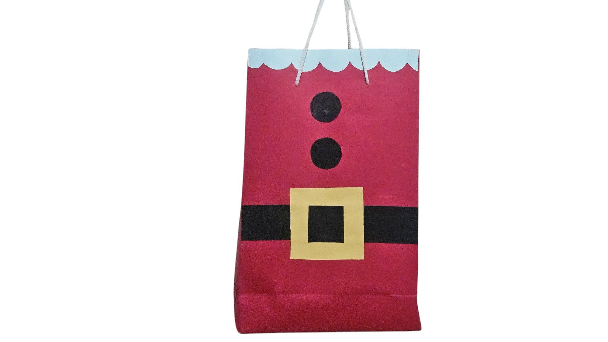  Red and white Santa gift bag with black belt buckle