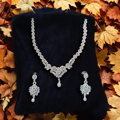 ELLNORA'S  Stunning Cubic Zirconia Bridal Necklace Set in White Gold Plated 925 Sterling Silver