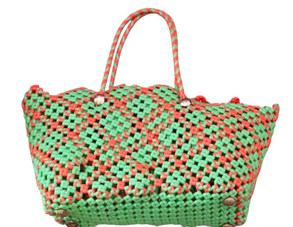 Small Green and Orange Handbag with Beaded Strap 1Pc