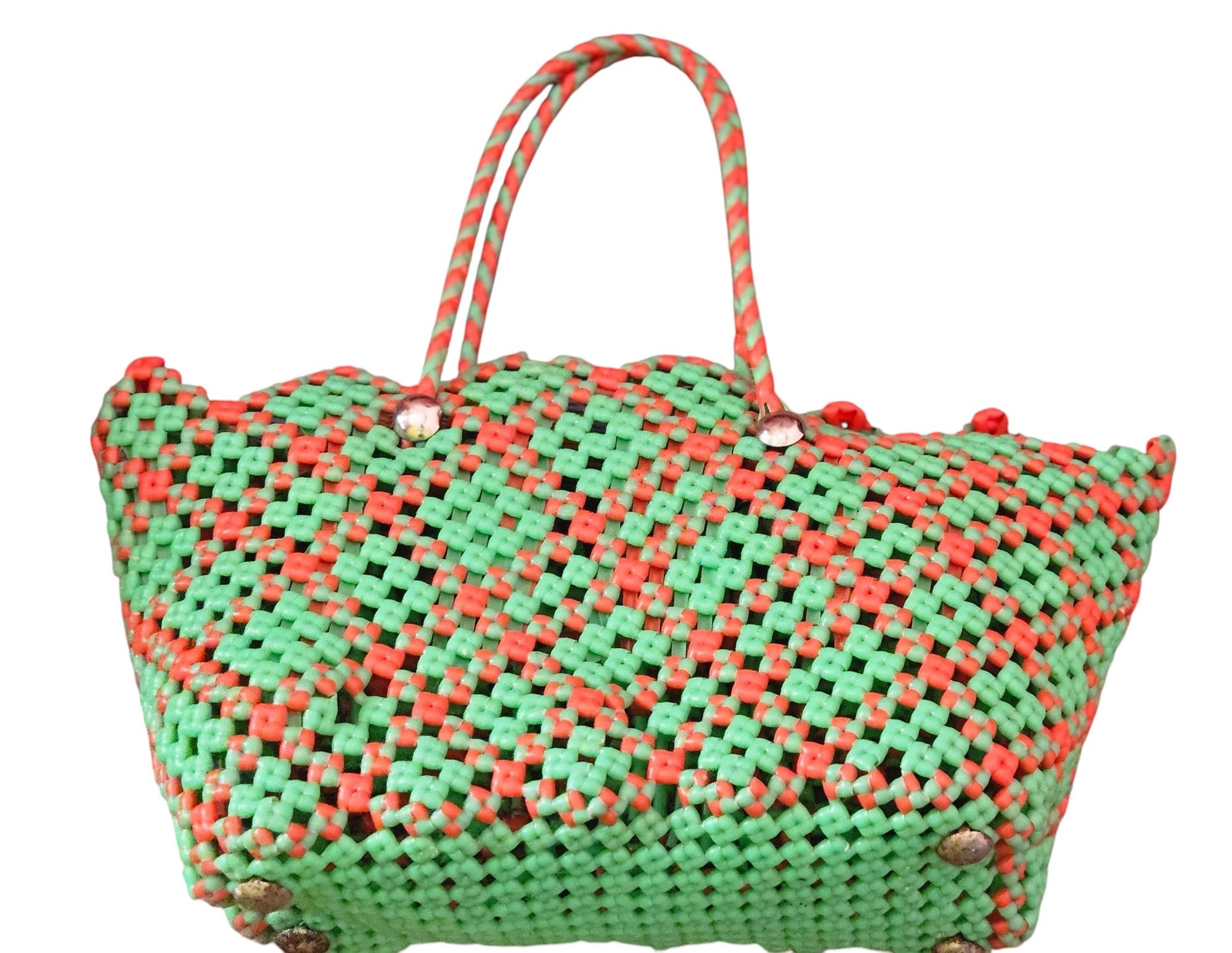 Small Green and Orange Handbag with Beaded Strap 1Pc