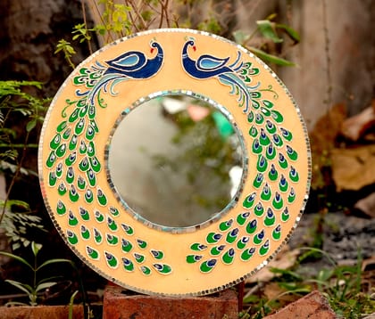 Unique Handcrafted Mandala Mosaic Mirror with Vibrant Peacock Design