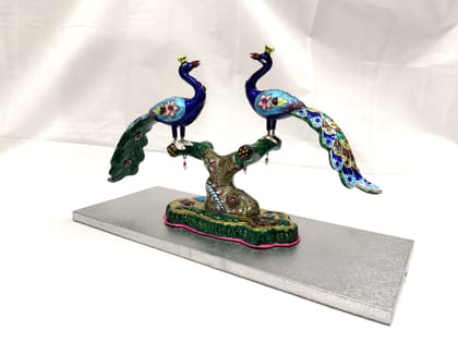 Silver Meenakari Enameled Peacock couple Showpiece for Home Decor Silver Meenakari Enameled Peacock couple Showpiece for Home Decor