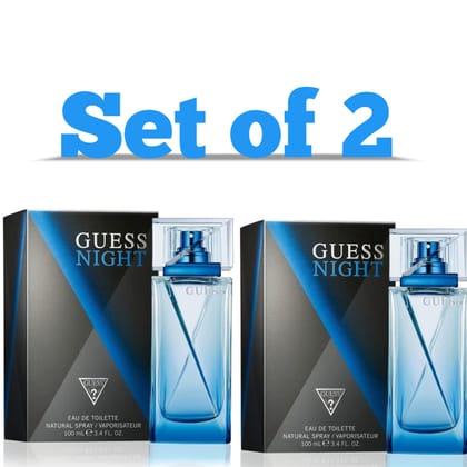 Guess Night Eau de Toilette Perfume Spray 3.4 fl oz/100ml for Men Woody & Oriental Fragrance Set of 2 Perfume