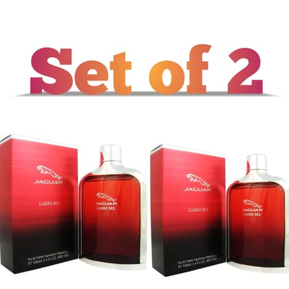 Jaguar Classic Red Eau de Toilette 3.4 fl oz/100ml Perfume Spray for Men - Woody & Spicy Fragrance Set of 2