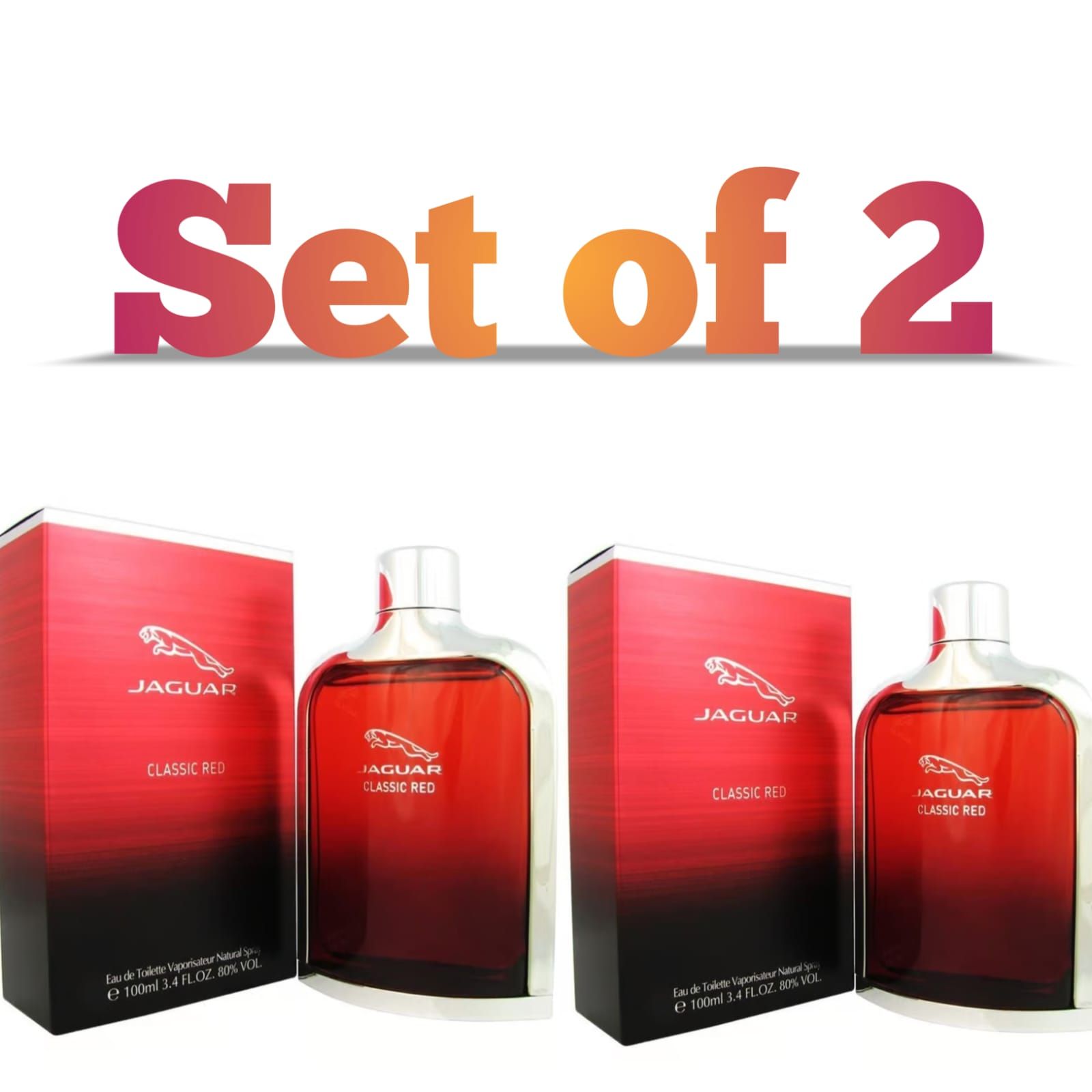 Jaguar Classic Red Eau de Toilette 3.4 fl oz/100ml Perfume Spray for Men - Woody & Spicy Fragrance Set of 2