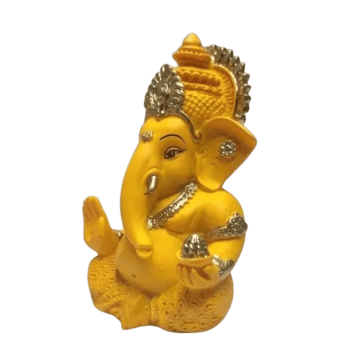 [Pack of 4] Golden Statue Sitting Ganesha Idol for Car Dashboard.