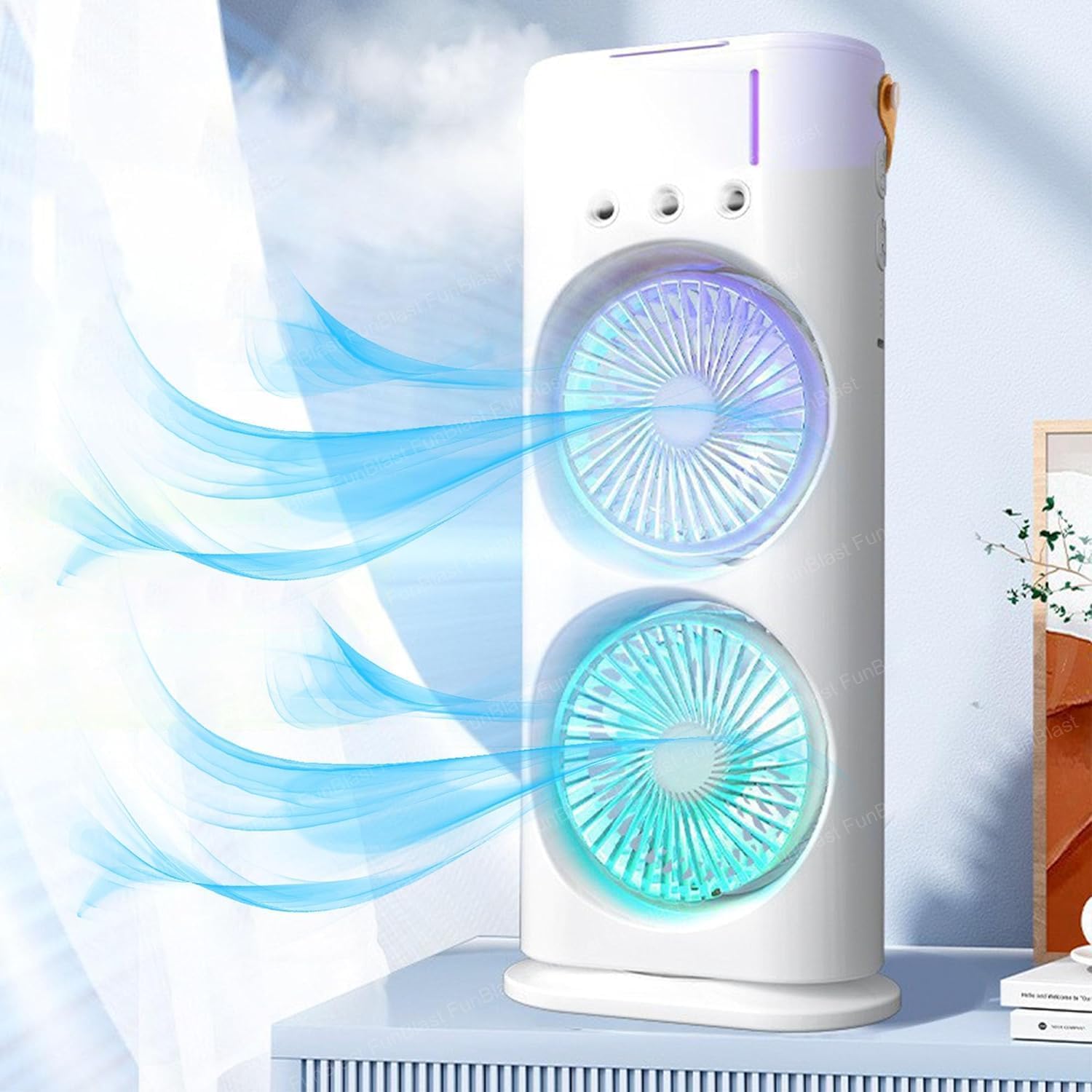 Portable Mist Fan | Double Sided Cooling Fan | Humidifier Fan with LED Light | Personal Air Cooler, Travel Mist Fan, Personal Air Cooler for Travel, Camping Room, Bedroom, Home