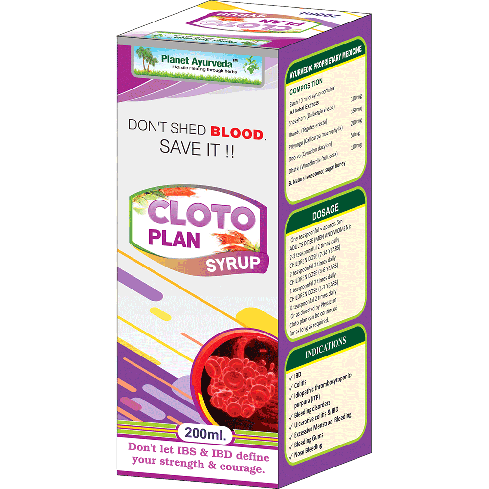 Planet Ayurveda Cloto Plan Syrup - 200ml [Pack of 3] - Ayurvedic Medicine for Bleeding Disorders, Ulcerative Colitis & IBD, Excessive Menstrual Bleeding, Bleeding Gums, Nose Bleeding