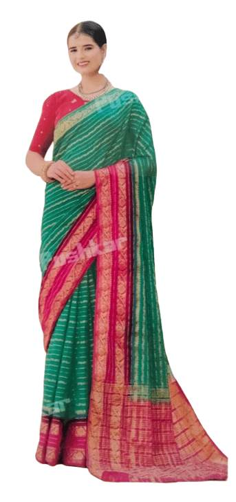Buy Green and Red Pure Handloom Silk Saree With Blouse Piece at Low Price in India