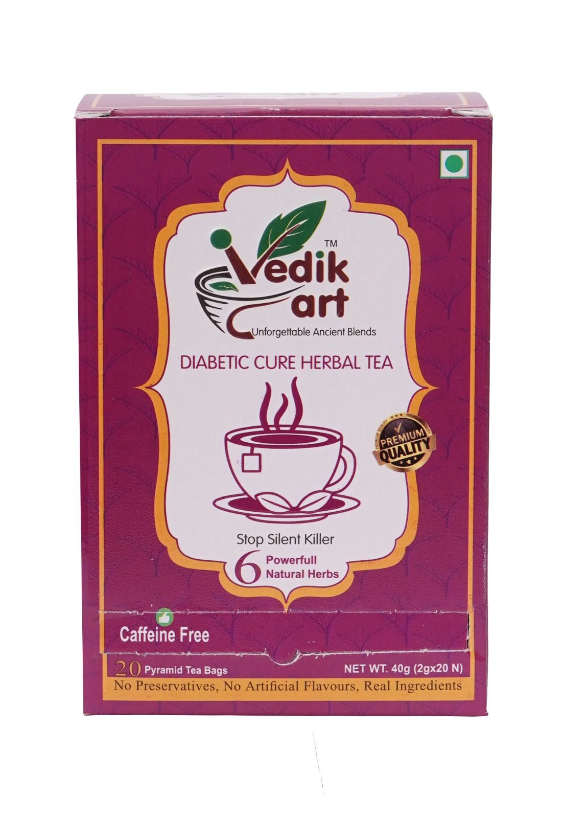 Diabetic Cure Herbal Tea - 20 Pyramid Tea Bags:**Stop silent killer with 6 powerful herbs.