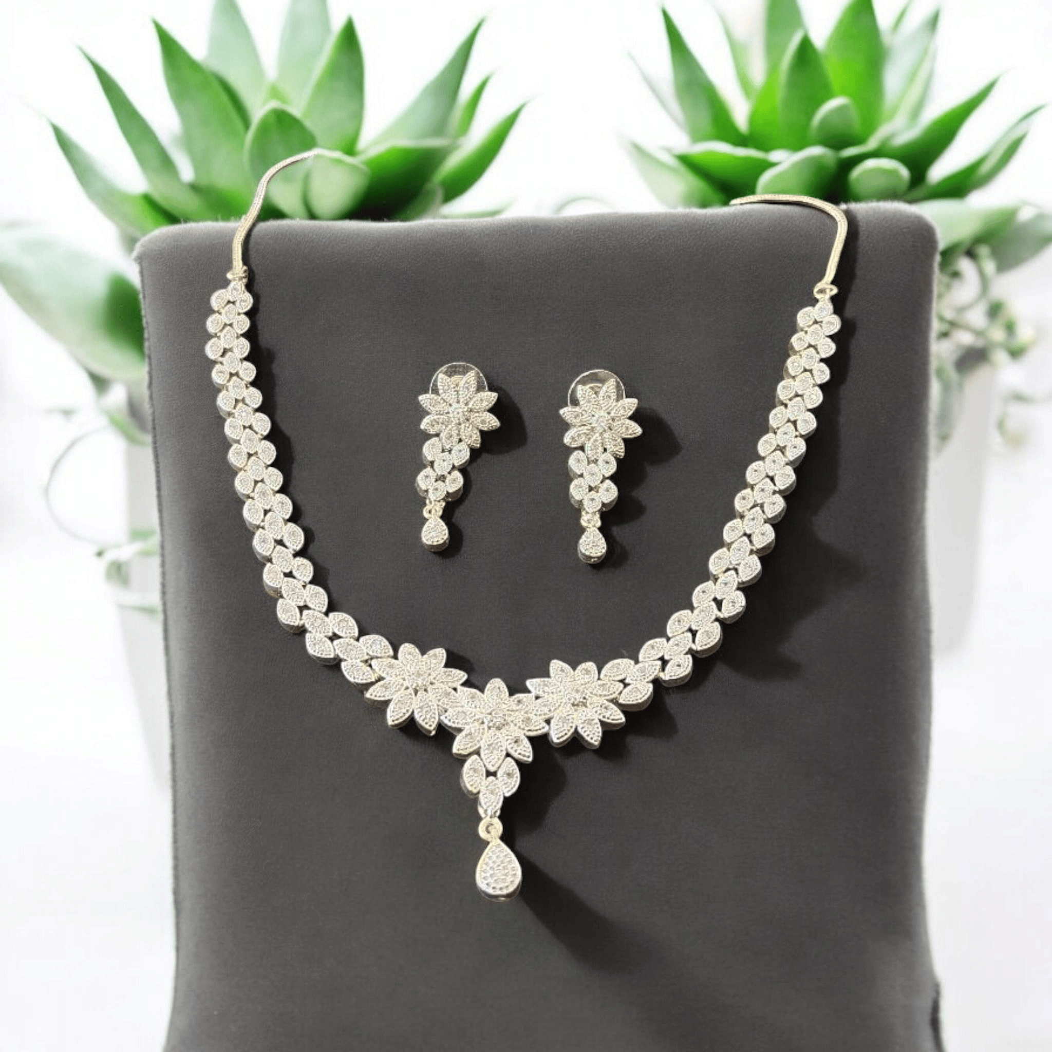  Stunning American Diamond Necklace Set with Earrings for Women