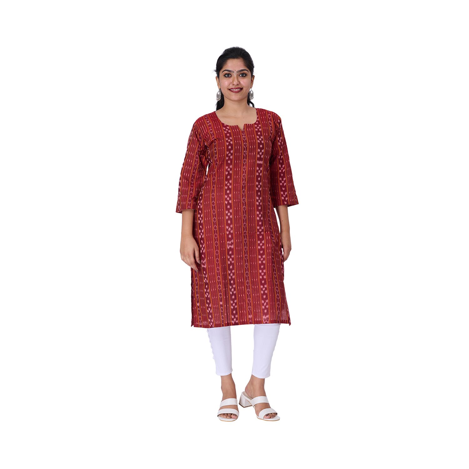 GHL GUENDICHA HAAT Sambalpuri Certified Handloom Women's Pure Cotton KeyHoleneck Kurta Red