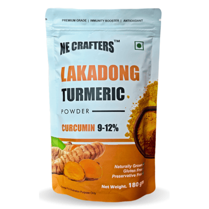 NE CRAFTERS Lakadong Turmeric Powder - 180gm | Premium Golden Spice | Organic Turmeric Powder & 10 to 12% High Curcumin Certified | Chemical Free Haldi Powder & Sourced From Jaintia Hills, Meghalaya (180, gram)