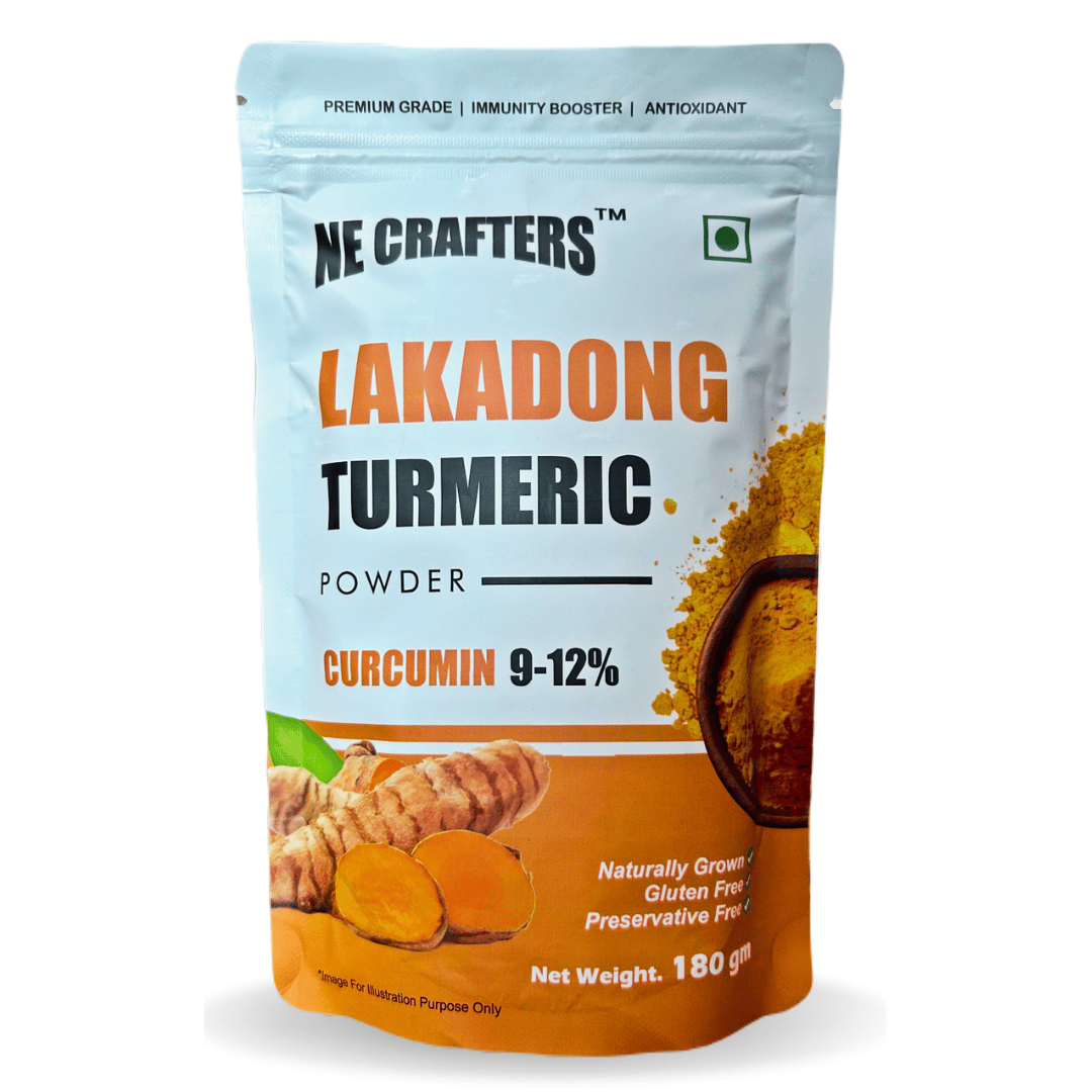 NE CRAFTERS Lakadong Turmeric Powder - 180gm | Premium Golden Spice | Organic Turmeric Powder & 10 to 12% High Curcumin Certified | Chemical Free Haldi Powder & Sourced From Jaintia Hills, Meghalaya (180, gram)