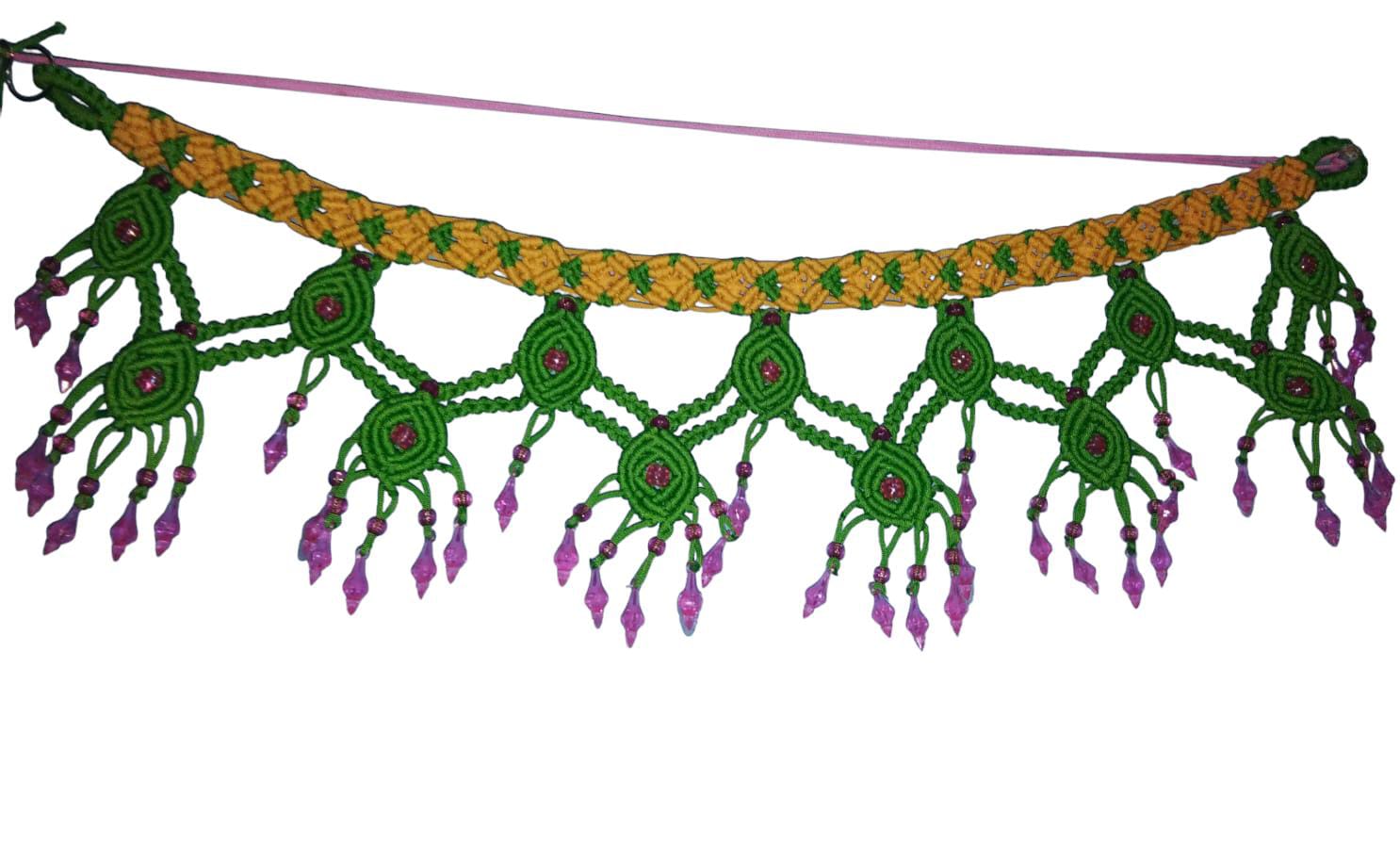 Buy Traditional Green Cotton Door Hanging Toran with Beads for Home Decor Online