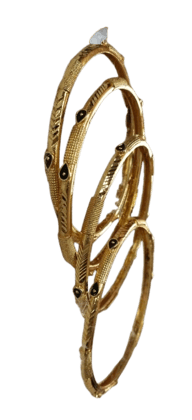 Gold Plated Bangles Set of 4 with Black Beads and Stone for Women