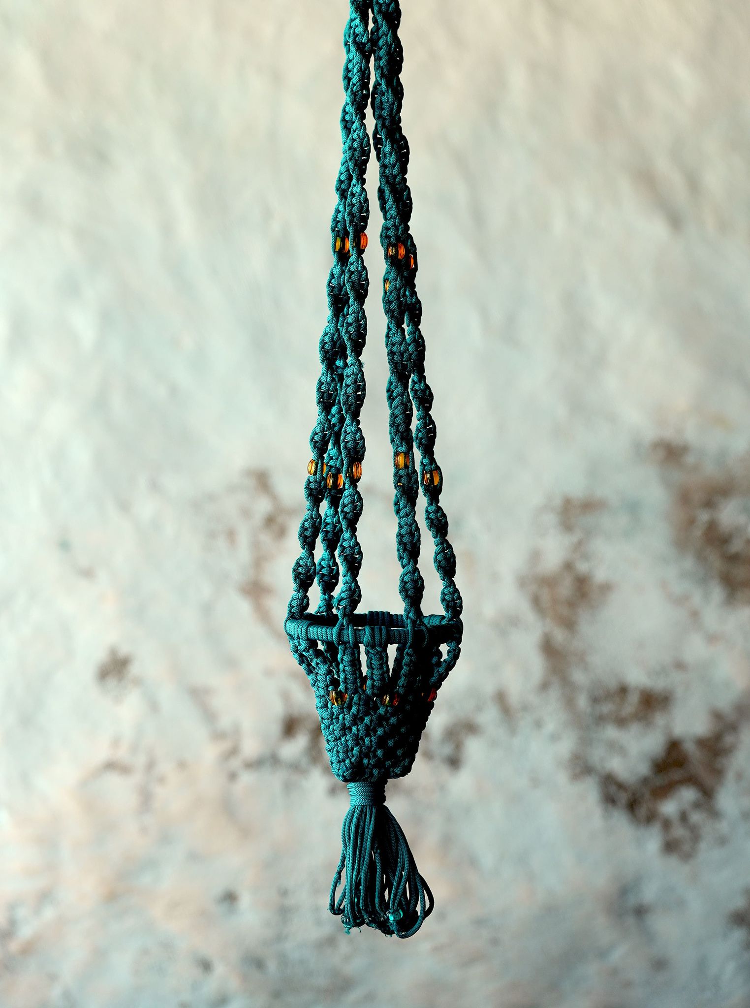 Unique Handwoven Macrame Plant Hanger with Glass Beads and Tassel, Boho Home Decor
