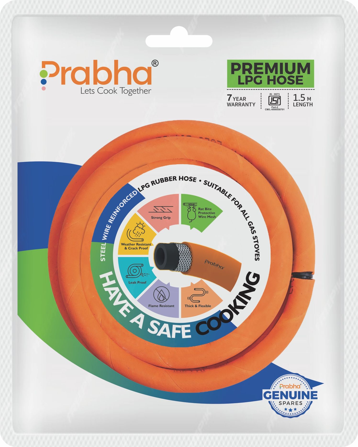 Prabha Gas Pipe 1.5 Meter With ISI Certified | Rubber Lpg Hose-Gas Hose Pipe | 1.5 Meter LPG Hose Pipe Flame Resistant, Leak Proof | Reinforced Steel Wire For Home with 7 Years Manufacturer Warranty