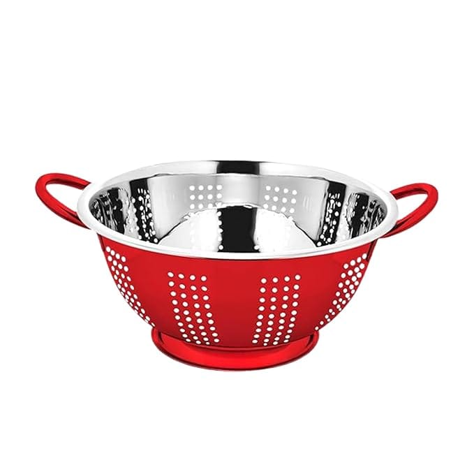 Prabha Colander Stainless Steel Strainer Sieves, 3000ML, 24cm | Kitchen Strainer with Handle-Essential Kitchen | Colanders Bowl, Basket | Colander for Rice Straining Washing Fruits, Vegetables