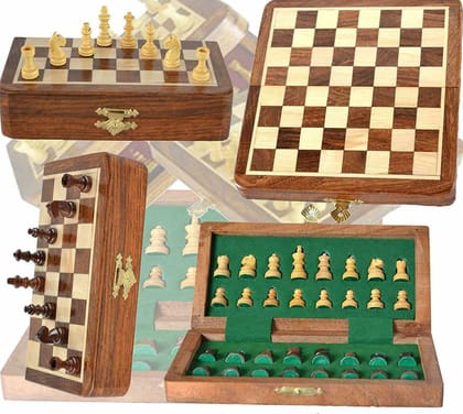 SOUVNEAR Wooden Handcrafted Foldable Magnetic Chess Board Set with 32 Magnetic Pieces for 2 Players Kids and Adults (7x7 Inches, Brown Yellow) SOUVNEAR Wooden Handcrafted Foldable Magnetic Chess Board Set with 32 Magnetic Pieces for 2 Players Kids and Adults (7x7 Inches, Brown Yellow)