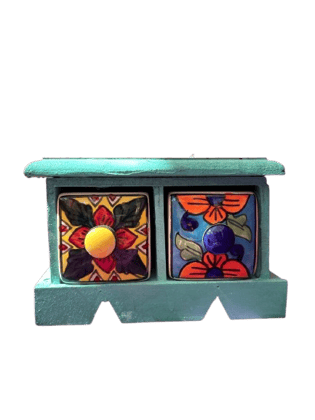 Hand-painted Wooden Jewelry Box with 2 Drawers