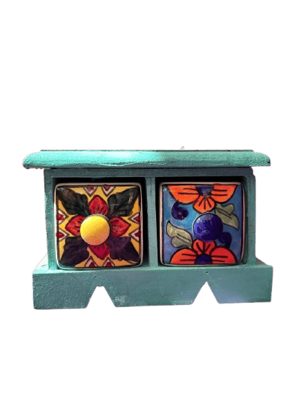 Hand-painted Wooden Jewelry Box with 2 Drawers